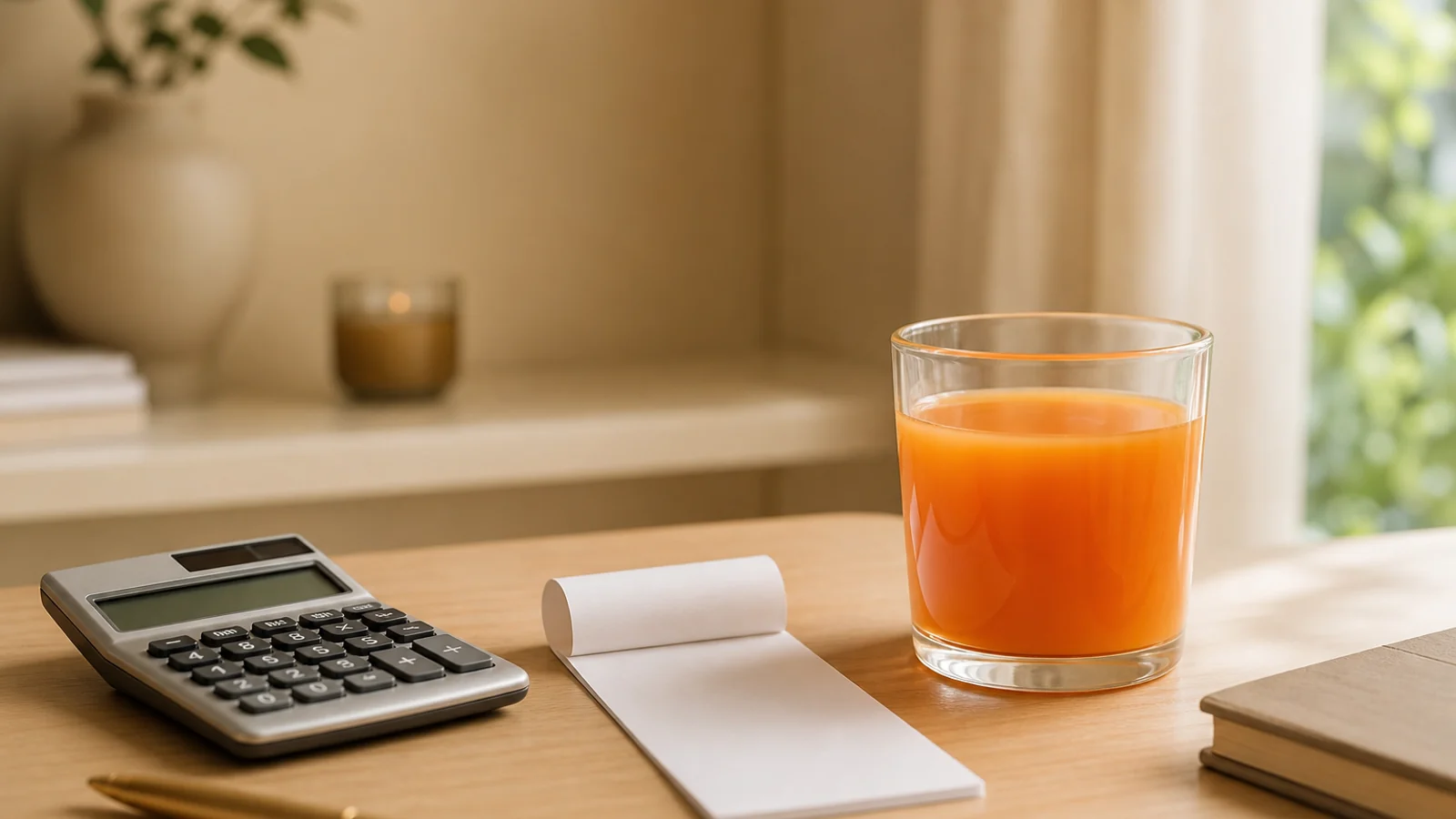 IM8 Preis prüfen mit orangefarbenem Drink und leerem Beleg
